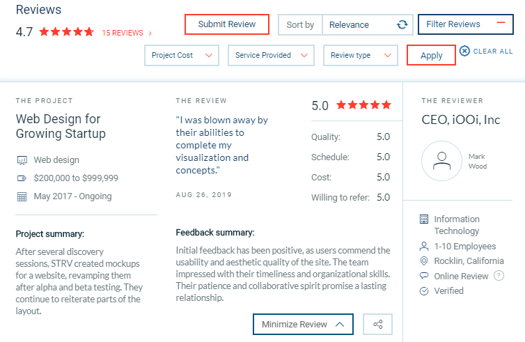 app development company client reviews