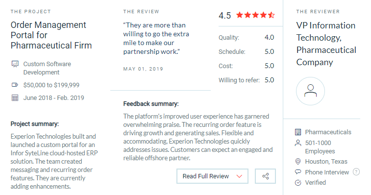 Experion Technologies client reviews