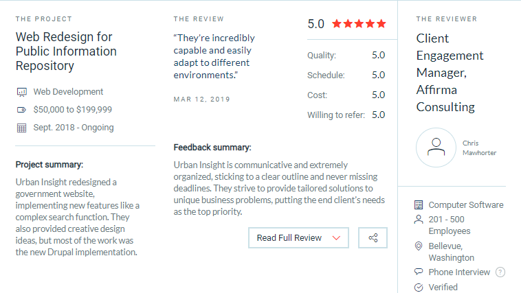 Urban Insight client reviews