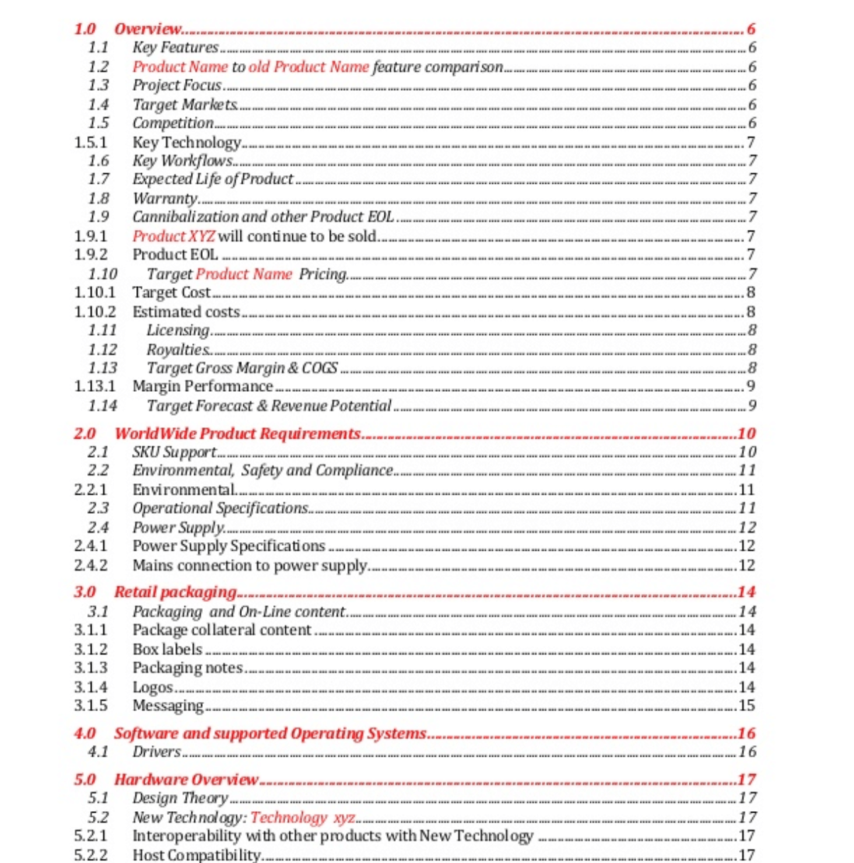 Contents of PRD Document