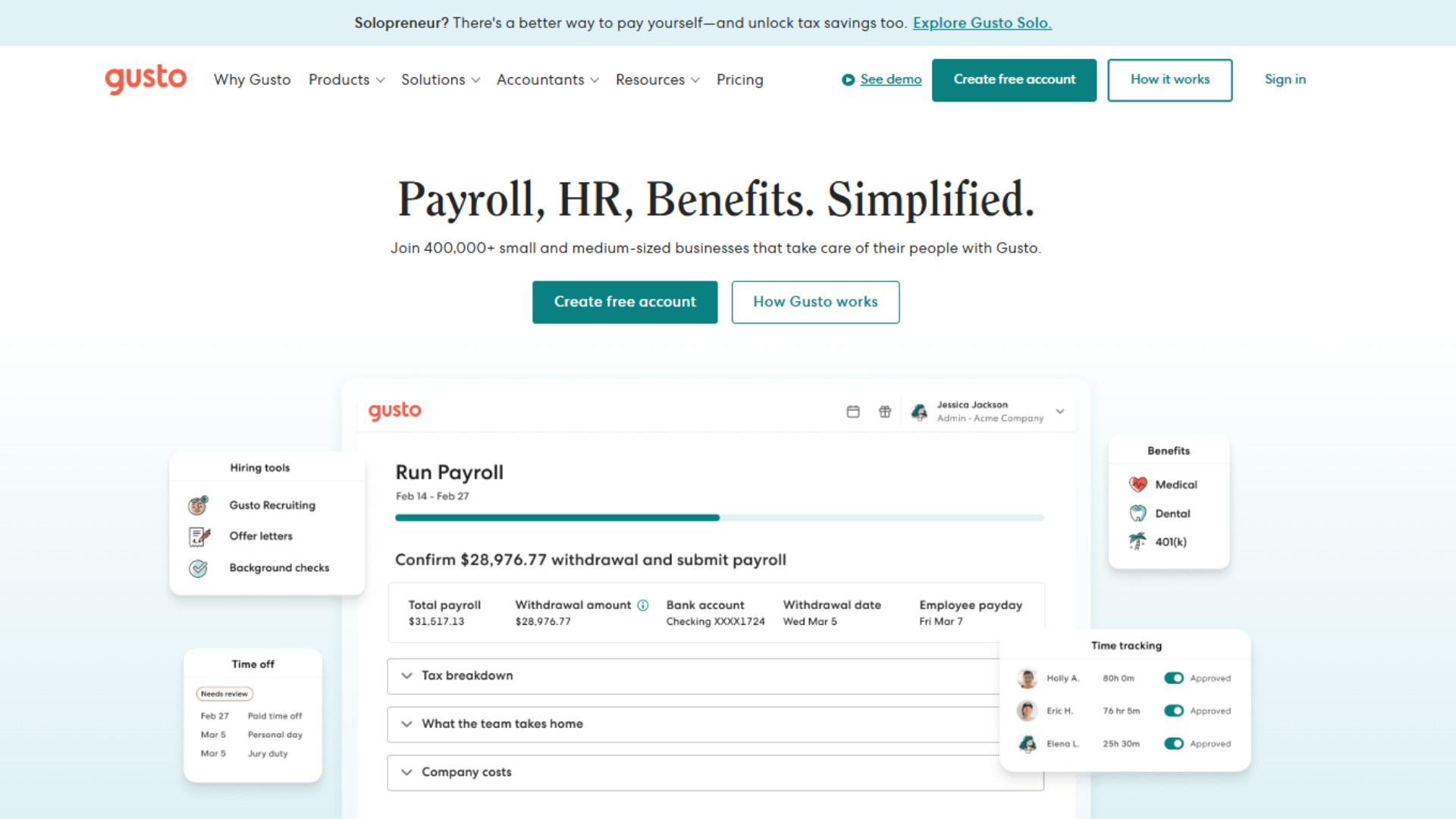 Gusto - top HRIS software 