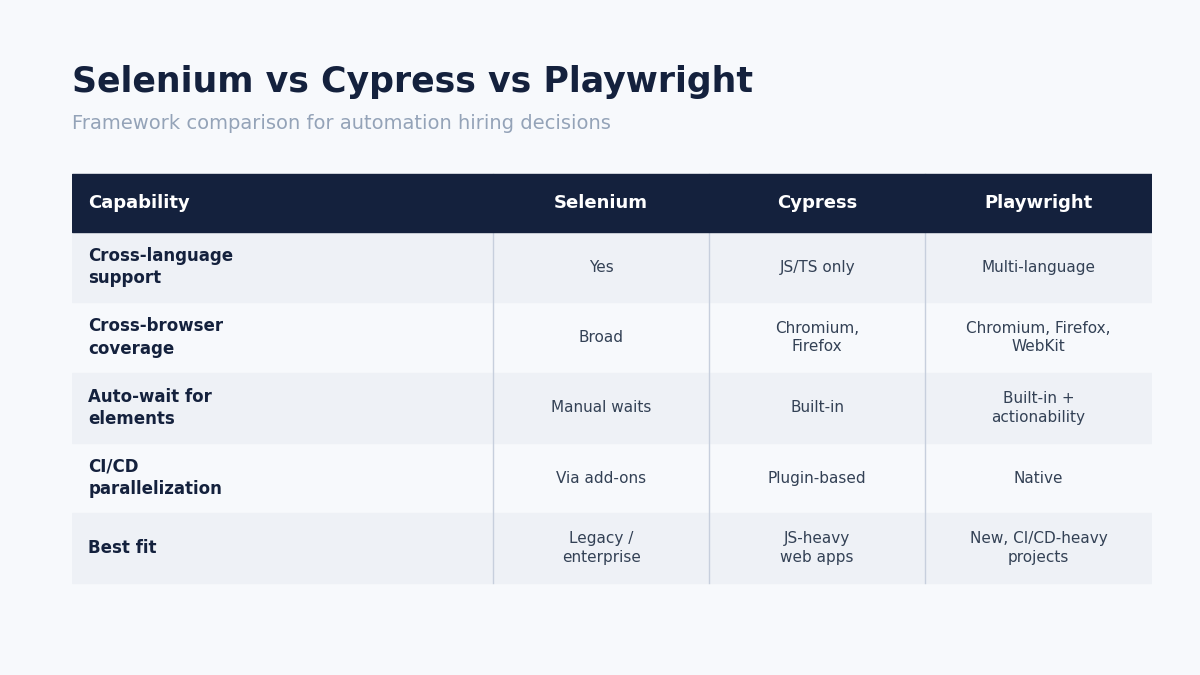 Selenium vs Cypress automation framework comparison
